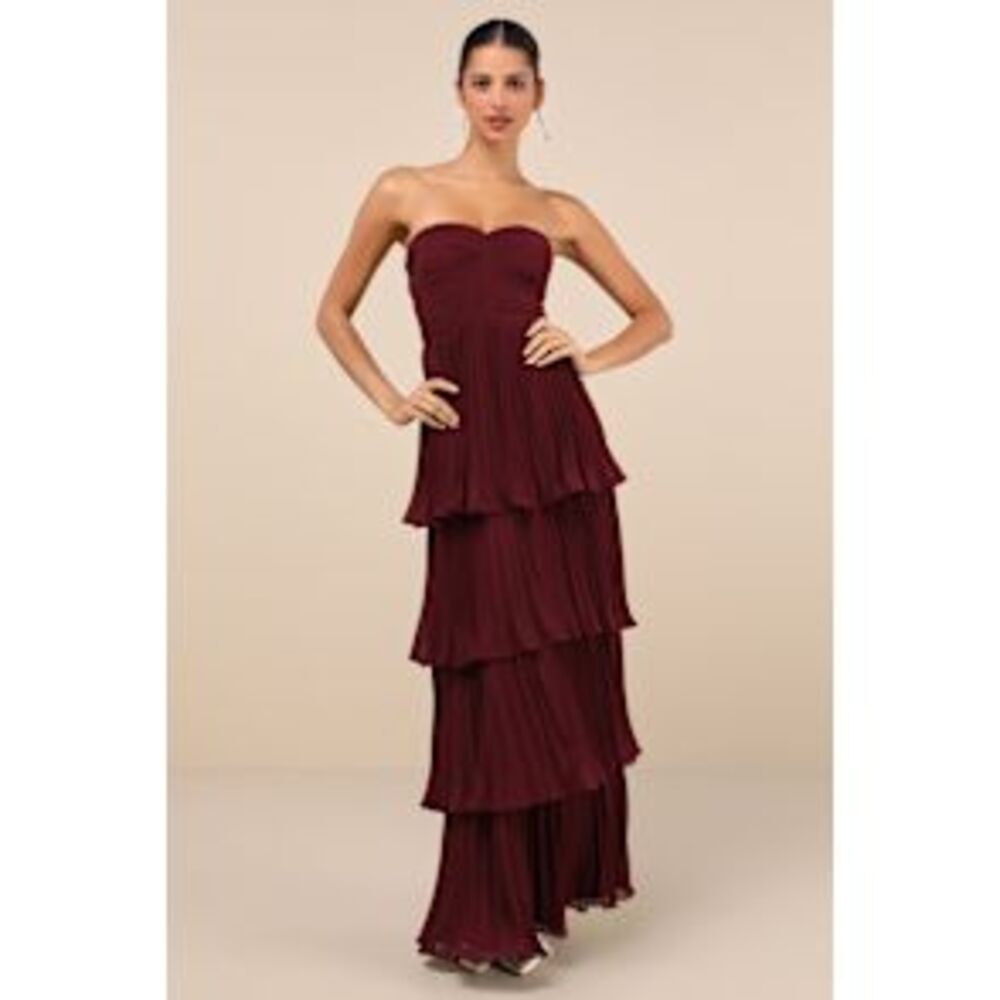 Lulu's Burgundy Strapless Tiered Dress